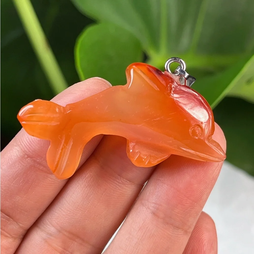 Stainless steel carnelian dolphin‎ carving pendant